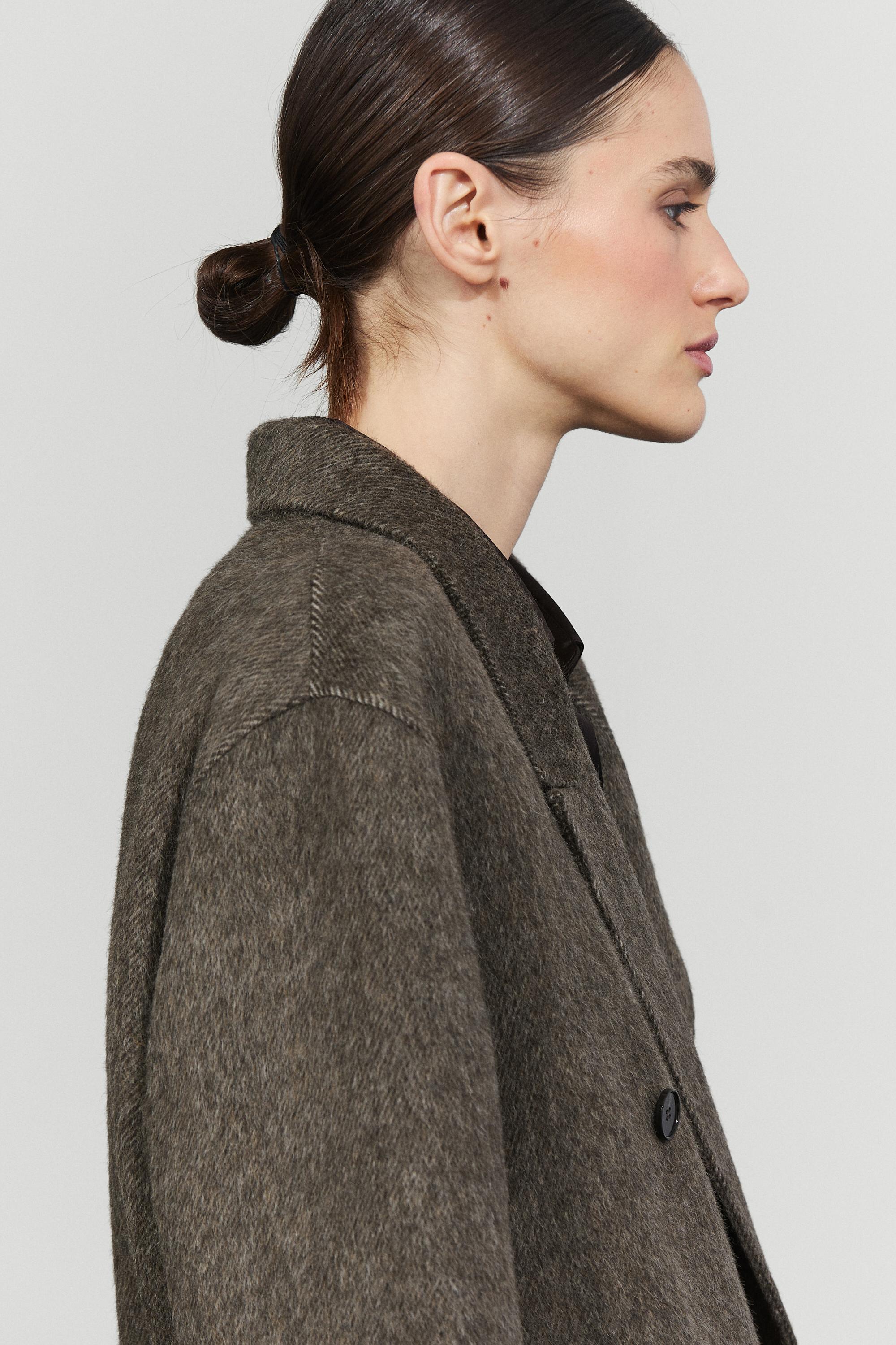 Long double-breasted wool blend coat